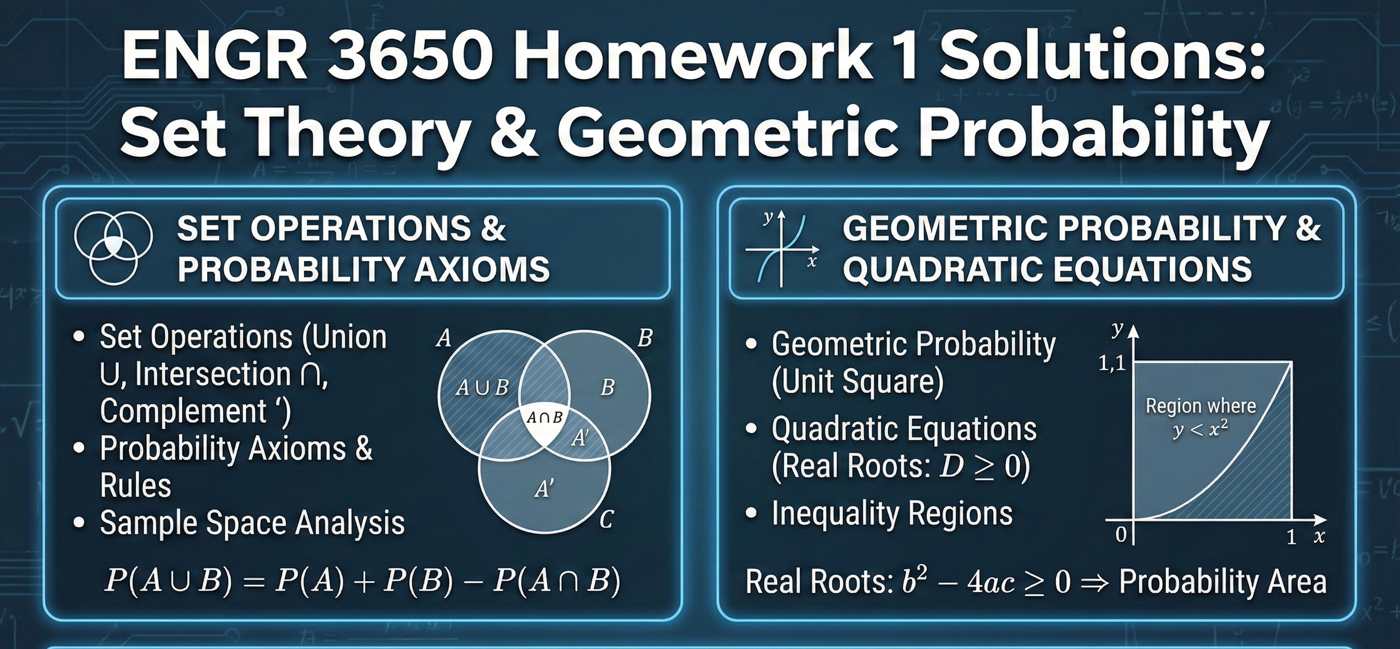 ENGR 3650 Homework 1 Solutions: Set Theory & Geometric Probability - Homework Answer and Solution